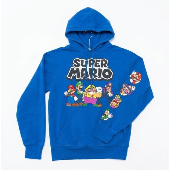 Super Mario Bros Other - Official Nintendo Super Mario Blue Graphic Hoodie Mens Small Wario Luigi Sleeve